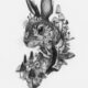 a drawing by Christina Mrozik of a rabbit enveloped in mushrooms